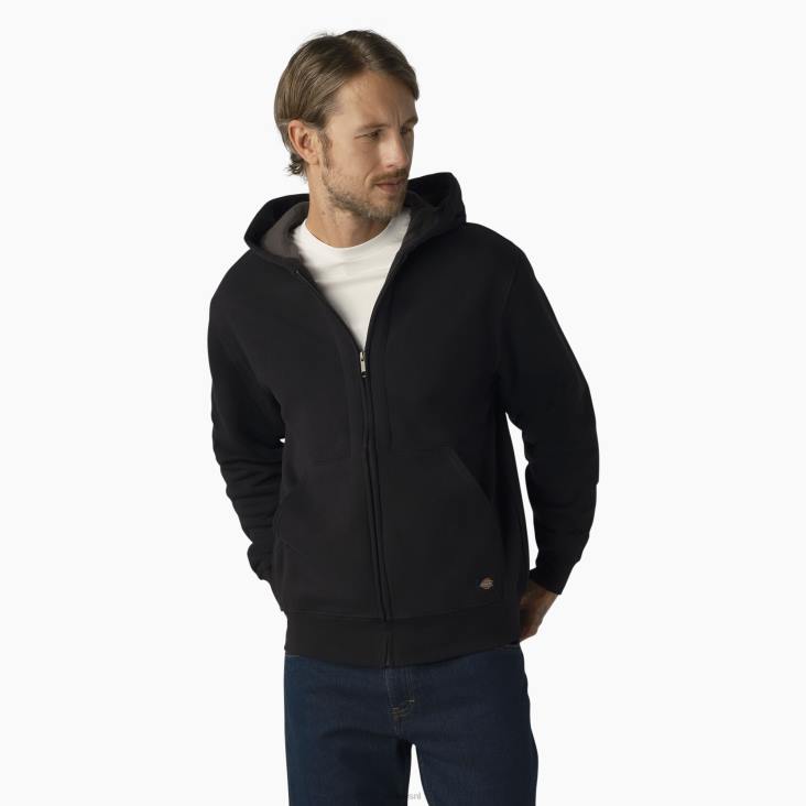 Heren Dickies thermisch gevoerde fleece hoodie met ritssluiting zwart (kbk) kleding 6F0X996
