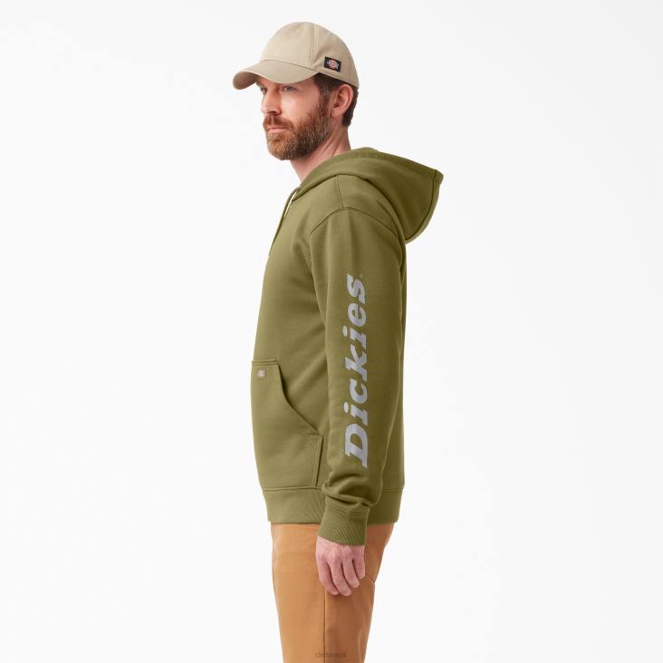 Heren Dickies waterafstotende hoodie met logo op de mouw groen mos (g2m) kleding 6F0X1037