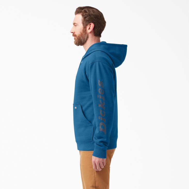 Heren Dickies waterafstotende hoodie met logo op de mouw vallarta blauw (v2b) kleding 6F0X1044