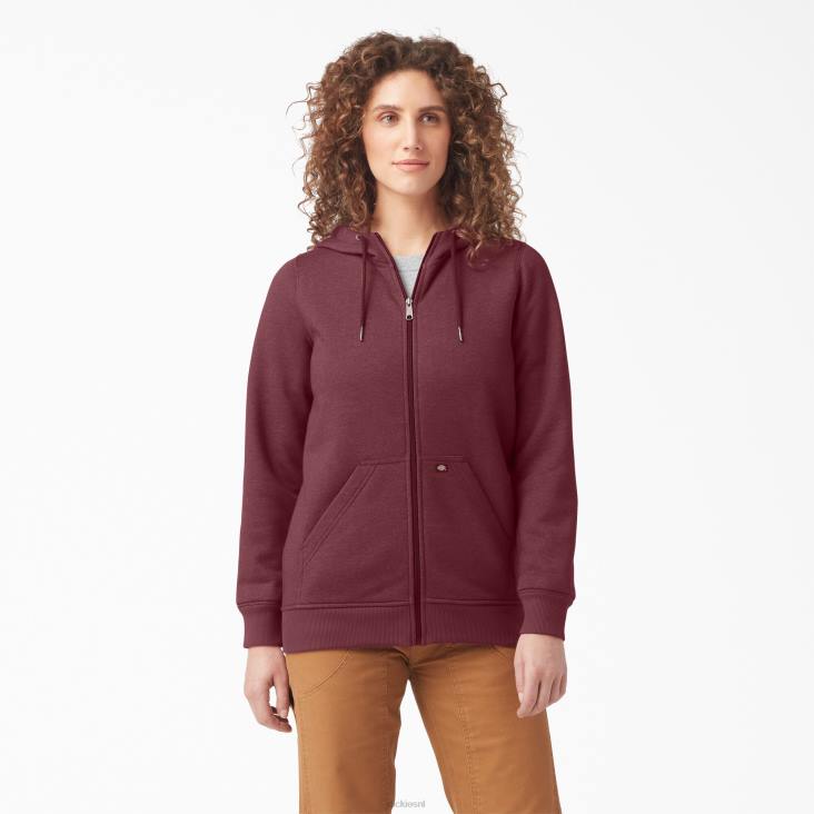 vrouwen Dickies zware fleece hoodie met volledige rits bordeaux heide (byh) kleding 6F0X2285