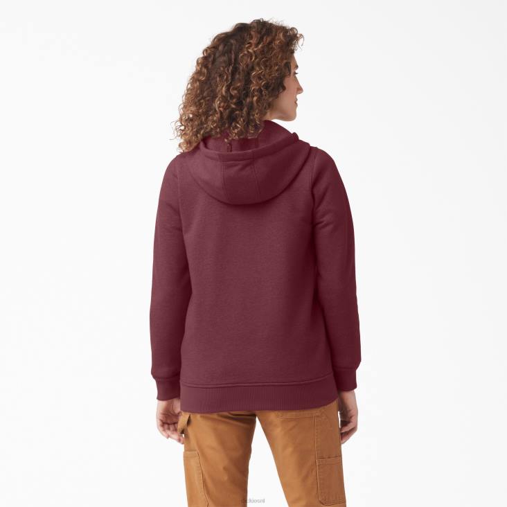 vrouwen Dickies zware fleece hoodie met volledige rits bordeaux heide (byh) kleding 6F0X2285