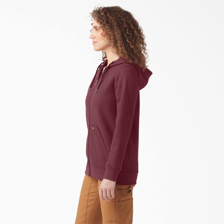 vrouwen Dickies zware fleece hoodie met volledige rits bordeaux heide (byh) kleding 6F0X2285