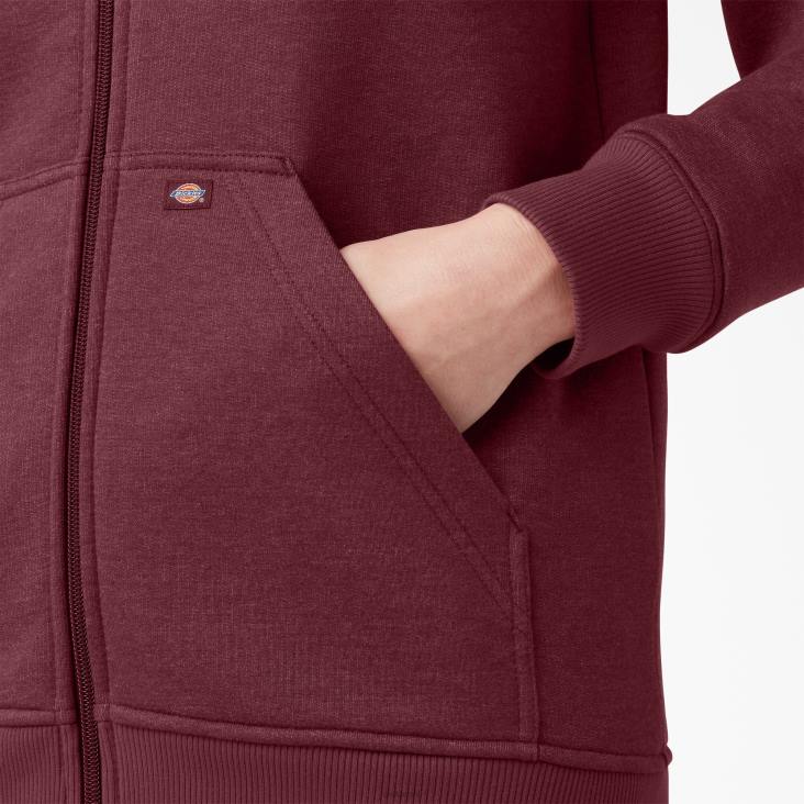 vrouwen Dickies zware fleece hoodie met volledige rits bordeaux heide (byh) kleding 6F0X2285