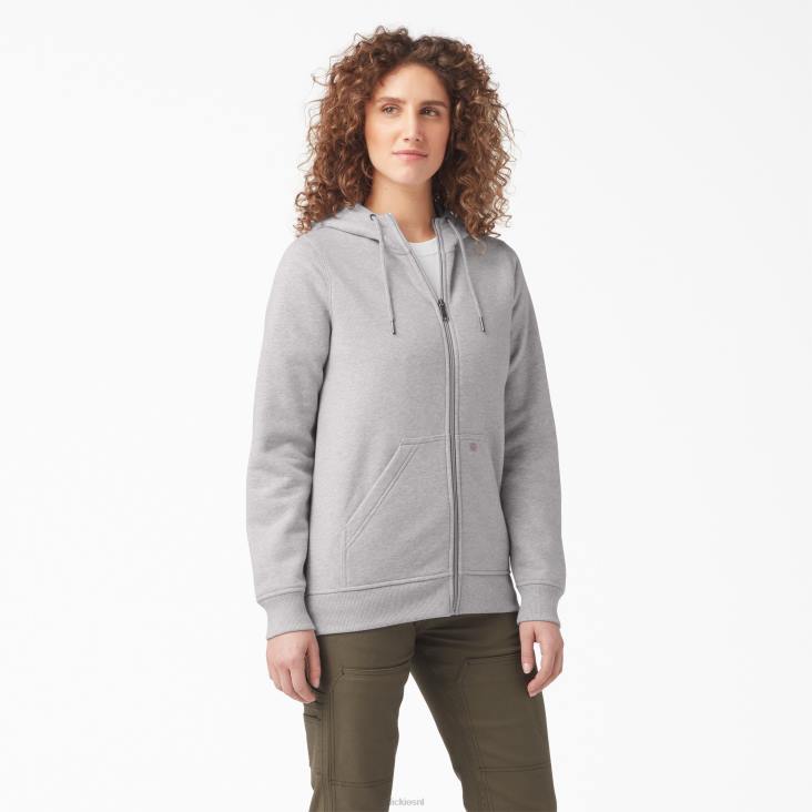 vrouwen Dickies zware fleece hoodie met volledige rits grijs gespikkeld (hg) kleding 6F0X2287