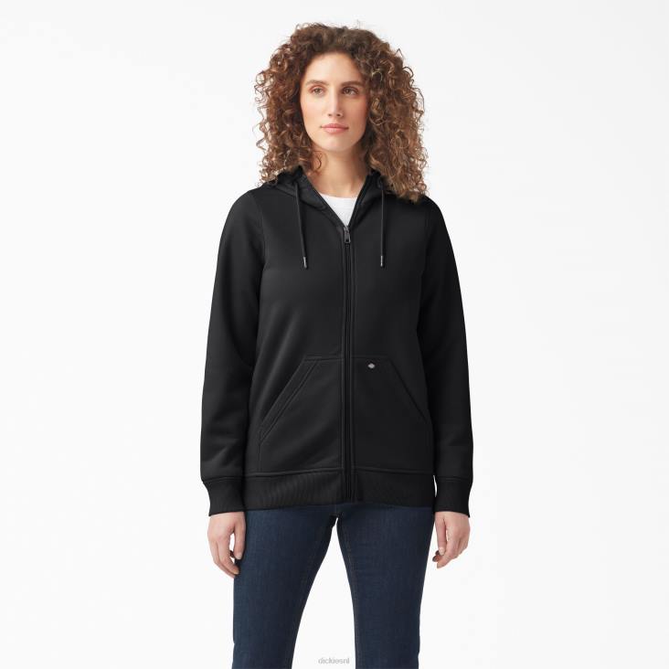 vrouwen Dickies zware fleece hoodie met volledige rits zwart (kbk) kleding 6F0X2288