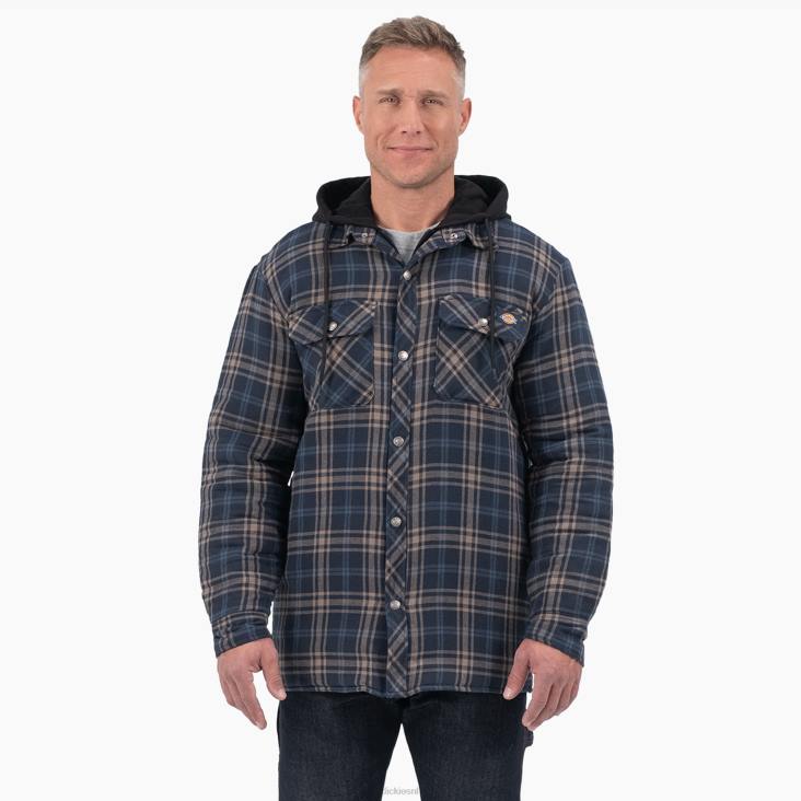 Heren Dickies Relaxed fit icon gewatteerd flanellen hemdjack met capuchon donker marineblauw/champignon plaid (dpm) kleding 6F0X1004