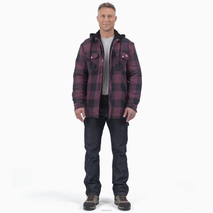 Heren Dickies Relaxed fit icon gewatteerd flanellen hemdjack met capuchon druivenwijn buffelplaid (gpn) kleding 6F0X1006