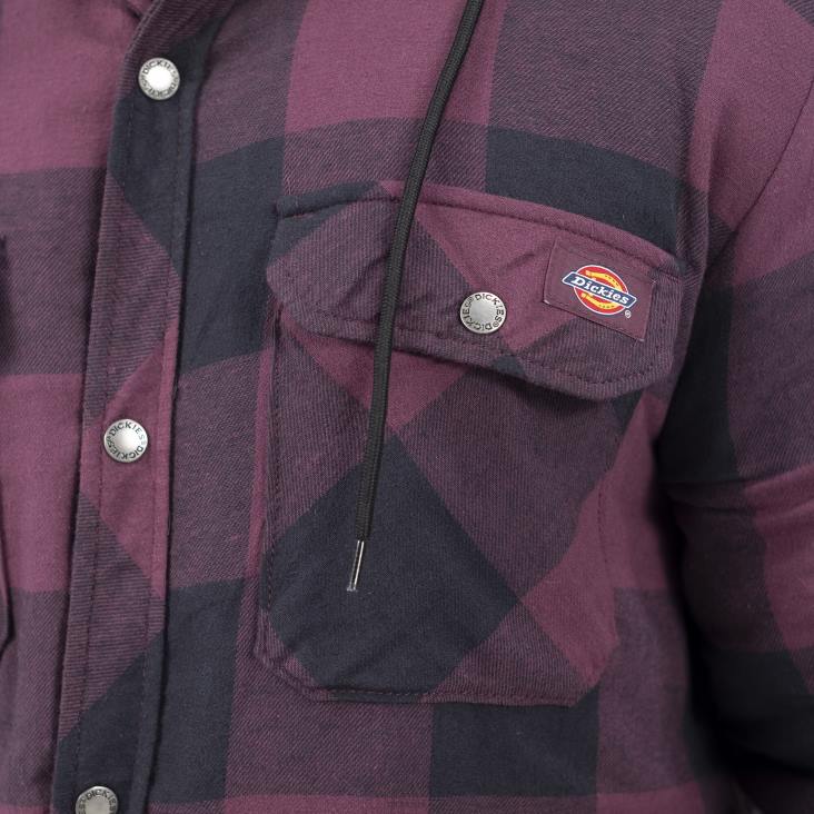 Heren Dickies Relaxed fit icon gewatteerd flanellen hemdjack met capuchon druivenwijn buffelplaid (gpn) kleding 6F0X1006