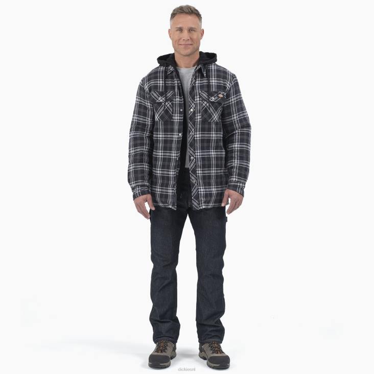 Heren Dickies Relaxed fit icon gewatteerd flanellen hemdjack met capuchon zwart/antraciet plaid (wbc) kleding 6F0X1009