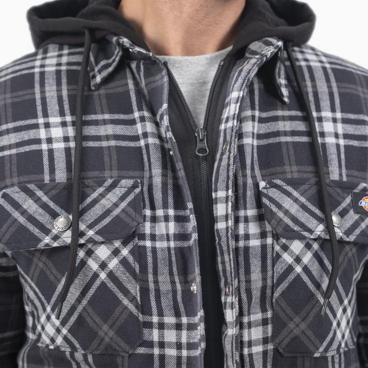 Heren Dickies Relaxed fit icon gewatteerd flanellen hemdjack met capuchon zwart/antraciet plaid (wbc) kleding 6F0X1009