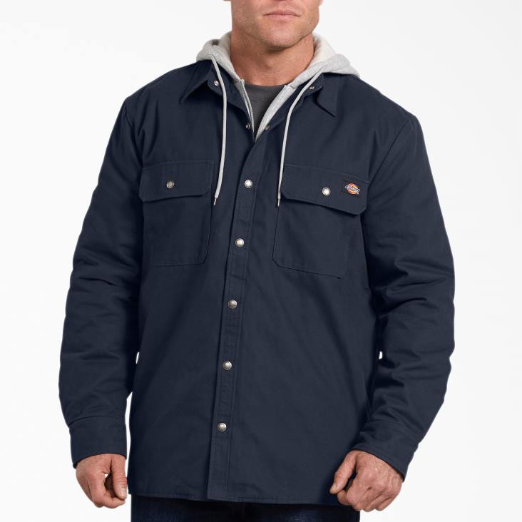 Heren Dickies Relaxed fit icon gewatteerd overhemdjack met capuchon en eend donker marineblauw (dn) kleding 6F0X1052