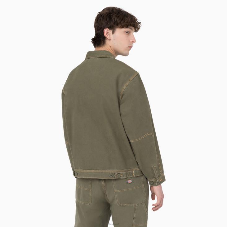 Heren Dickies eend contrasterend gestikt jack stonewashed militair groen (smw) kleding 6F0X986
