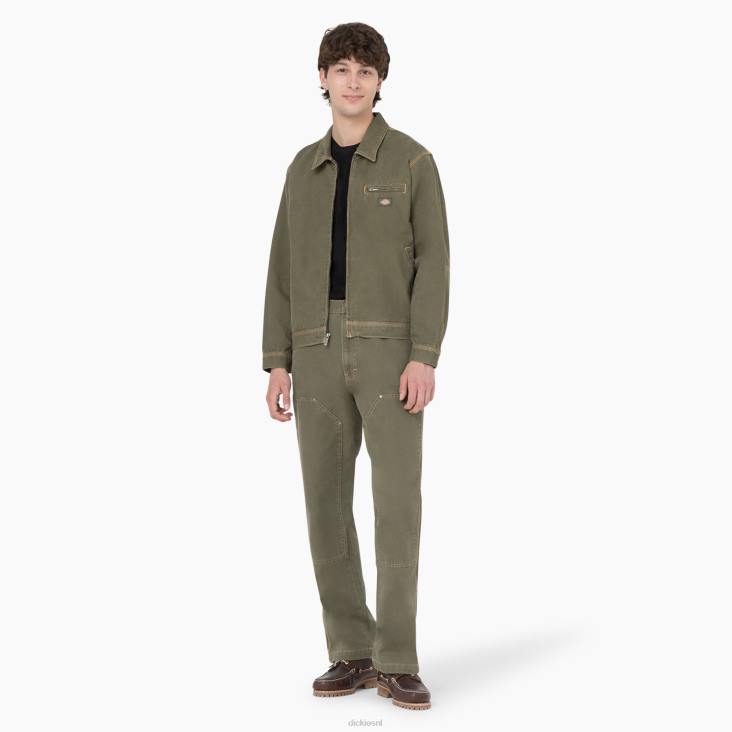 Heren Dickies eend contrasterend gestikt jack stonewashed militair groen (smw) kleding 6F0X986