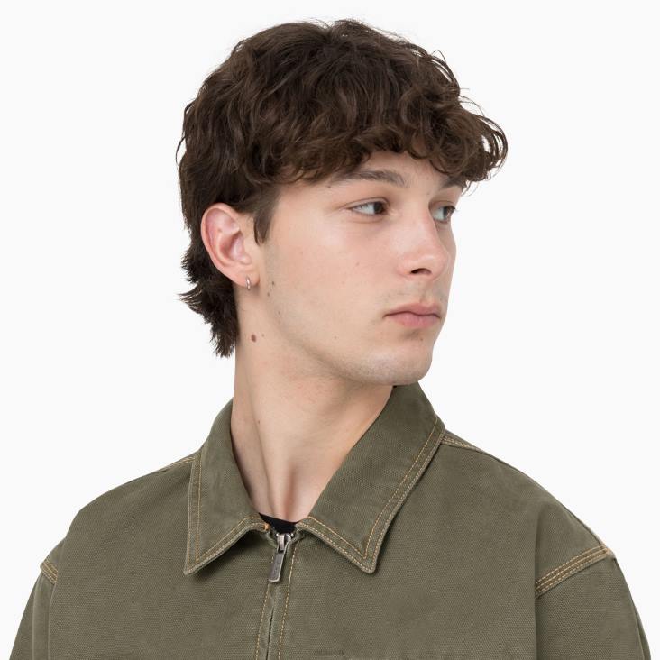 Heren Dickies eend contrasterend gestikt jack stonewashed militair groen (smw) kleding 6F0X986