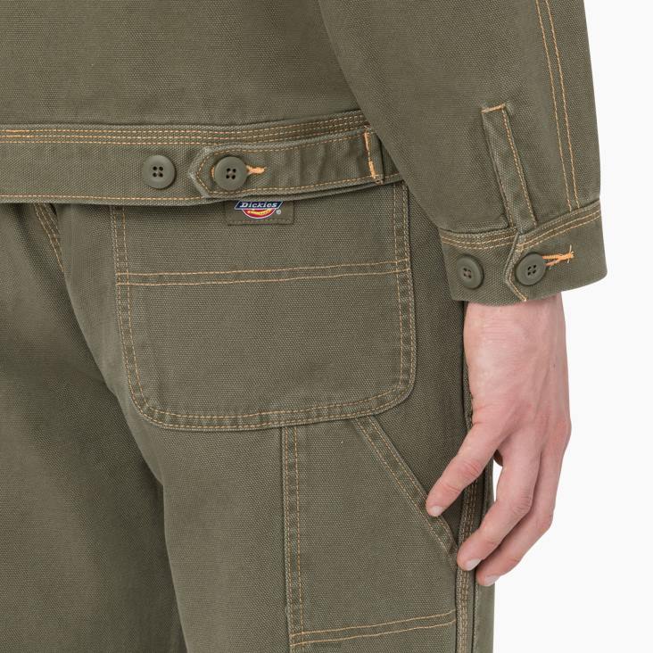 Heren Dickies eend contrasterend gestikt jack stonewashed militair groen (smw) kleding 6F0X986