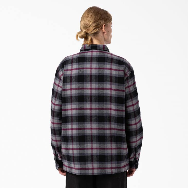Heren Dickies flanellen gewatteerd gevoerd overhemdjack zwarte wijngrijze plaid (apw) kleding 6F0X1113
