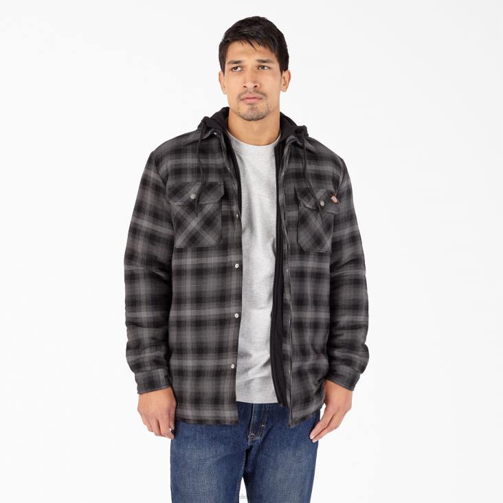 Heren Dickies flanellen overhemdjack met dwr zwarte ombre plaid (ap1) kleding 6F0X1057