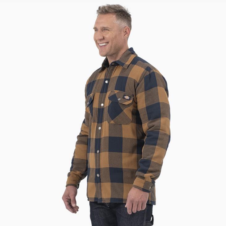 Heren Dickies hoogpolig fleece gevoerd flanellen overhemdjack bruine eend/marine buffel plaid (b1m) kleding 6F0X1077