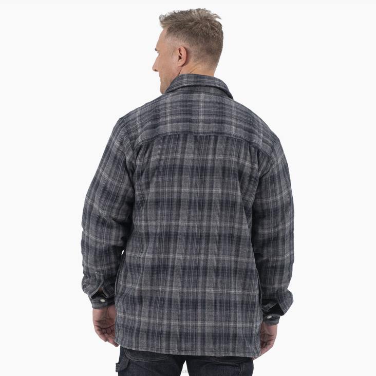 Heren Dickies hoogpolig fleece gevoerd flanellen overhemdjack houtskool/zwart ombre plaid (a1t) kleding 6F0X1076