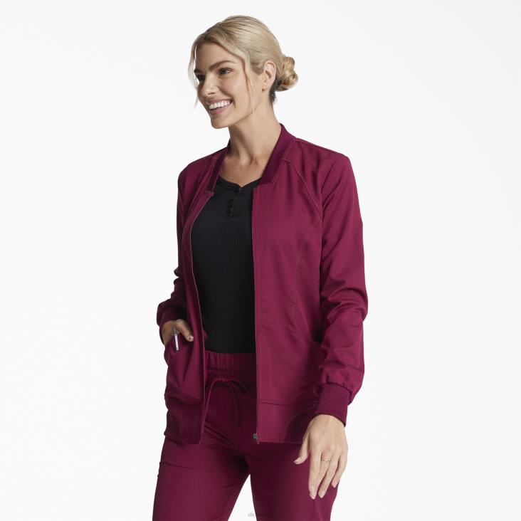 vrouwen Dickies dynamix scrubjack met ritssluiting aan de voorkant wijn (winnen) kleding 6F0X2632