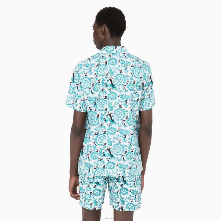 Heren Dickies Rozenburg overhemd met korte mouwen blauwe bloemenprint (gg2) kleding 6F0X588
