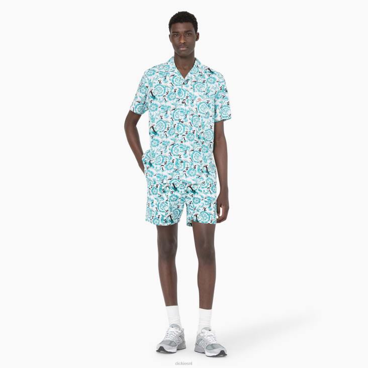 Heren Dickies Rozenburg overhemd met korte mouwen blauwe bloemenprint (gg2) kleding 6F0X588
