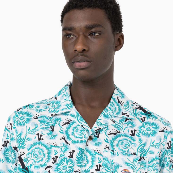 Heren Dickies Rozenburg overhemd met korte mouwen blauwe bloemenprint (gg2) kleding 6F0X588