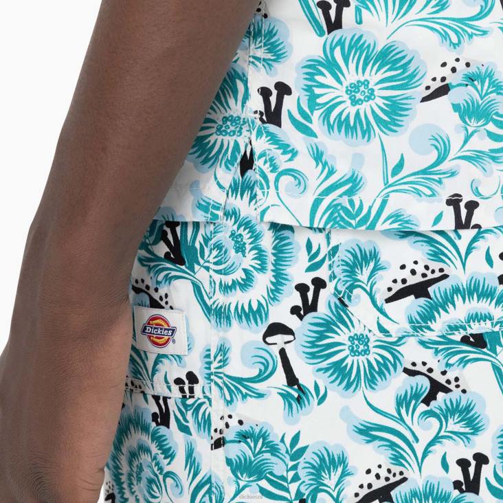 Heren Dickies Rozenburg overhemd met korte mouwen blauwe bloemenprint (gg2) kleding 6F0X588