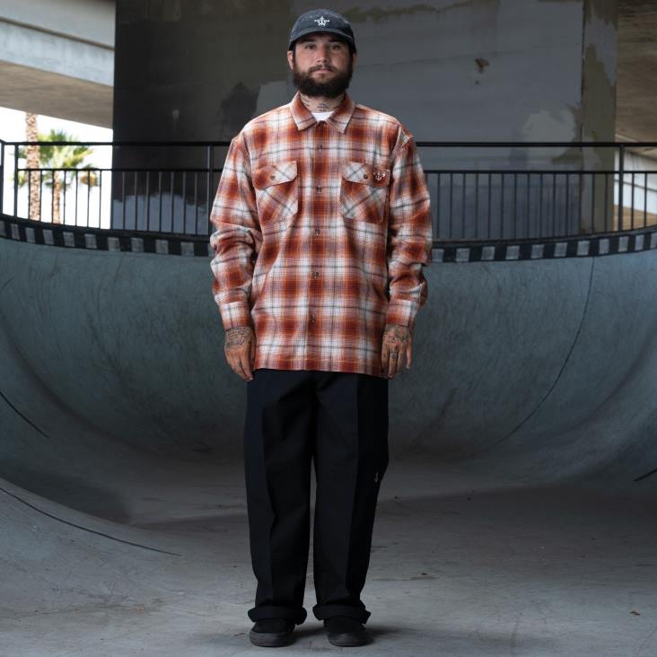 Heren Dickies ronnie sandoval geborsteld flanellen overhemd gebrande ombre plaid (ob2) kleding 6F0X729