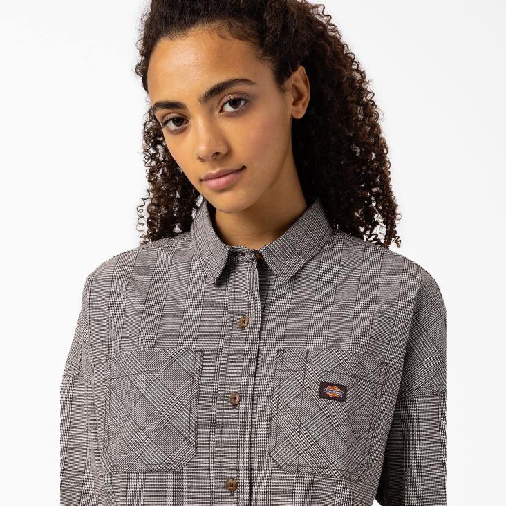 vrouwen Dickies Bakerhill oversized overhemd bruine plaid (bp3) kleding 6F0X2102