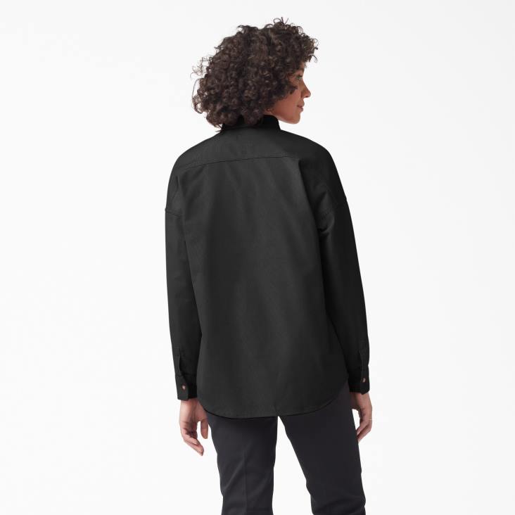 vrouwen Dickies halleyville oversized corduroy overhemd zwart (bkx) kleding 6F0X2184