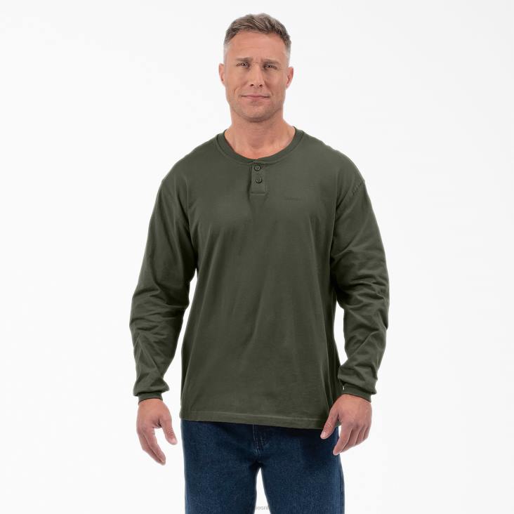 Heren Dickies Henley T-shirt met lange mouwen olijfgroen (og) kleding 6F0X809
