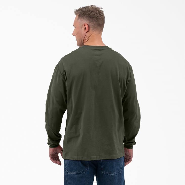 Heren Dickies Henley T-shirt met lange mouwen olijfgroen (og) kleding 6F0X809