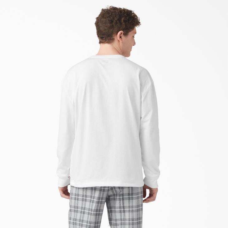 Heren Dickies Henley T-shirt met lange mouwen wit (wh) kleding 6F0X810
