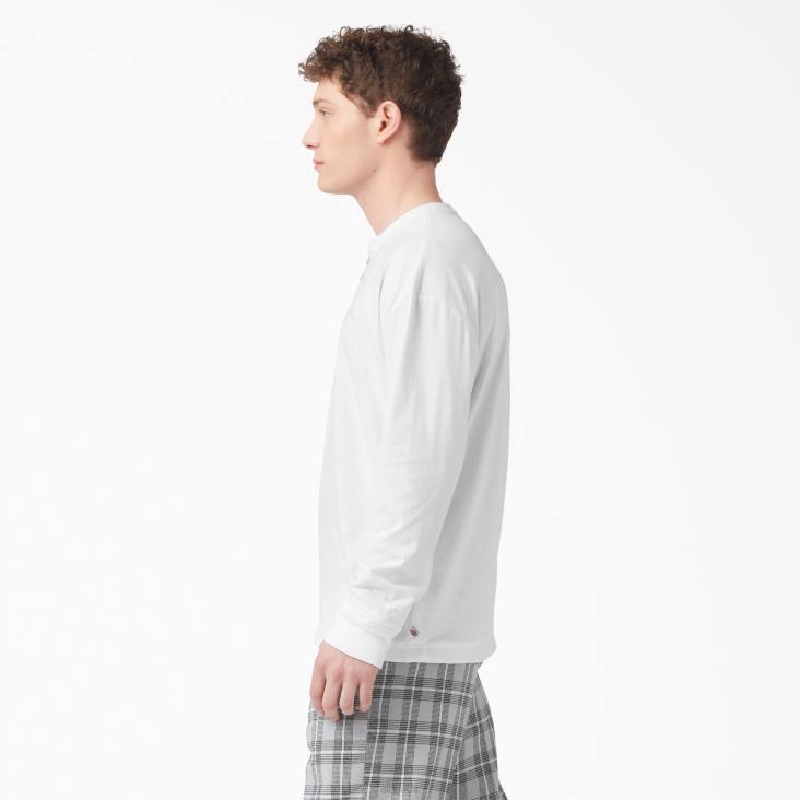 Heren Dickies Henley T-shirt met lange mouwen wit (wh) kleding 6F0X810