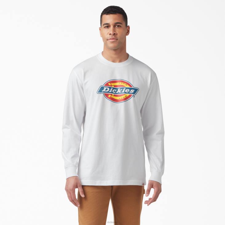 Heren Dickies T-shirt met driekleurig logo en lange mouwen wit (wh) kleding 6F0X830