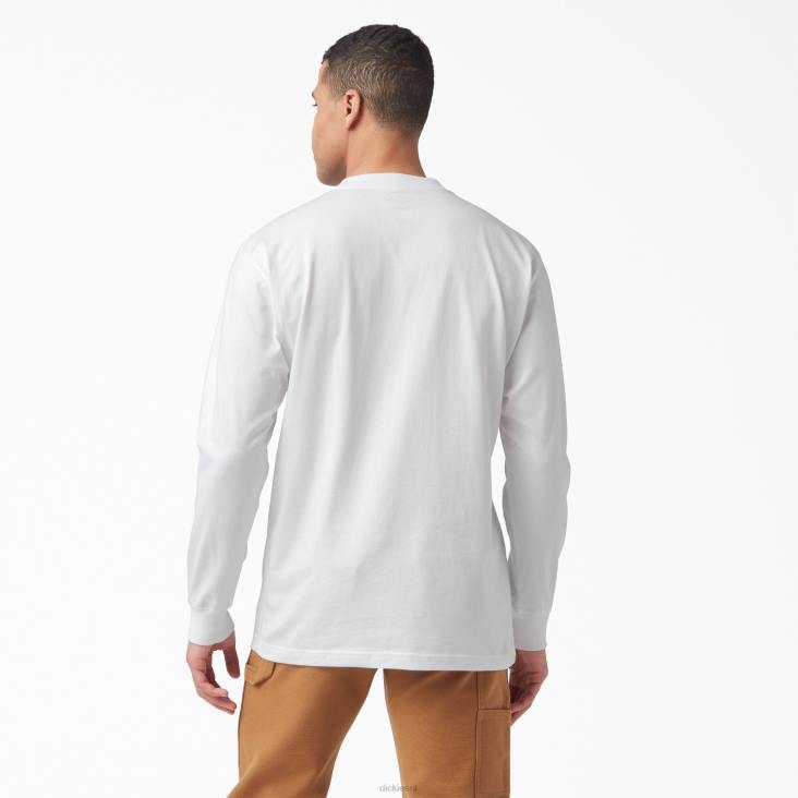 Heren Dickies T-shirt met driekleurig logo en lange mouwen wit (wh) kleding 6F0X830