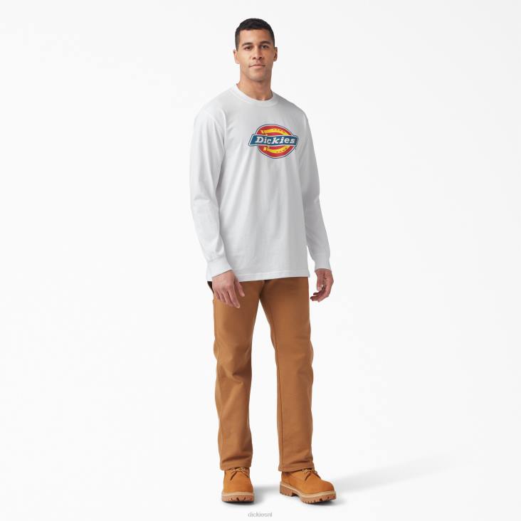Heren Dickies T-shirt met driekleurig logo en lange mouwen wit (wh) kleding 6F0X830