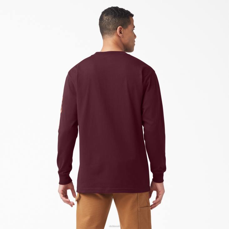 Heren Dickies T-shirt met logo en lange mouwen bordeaux (door) kleding 6F0X889