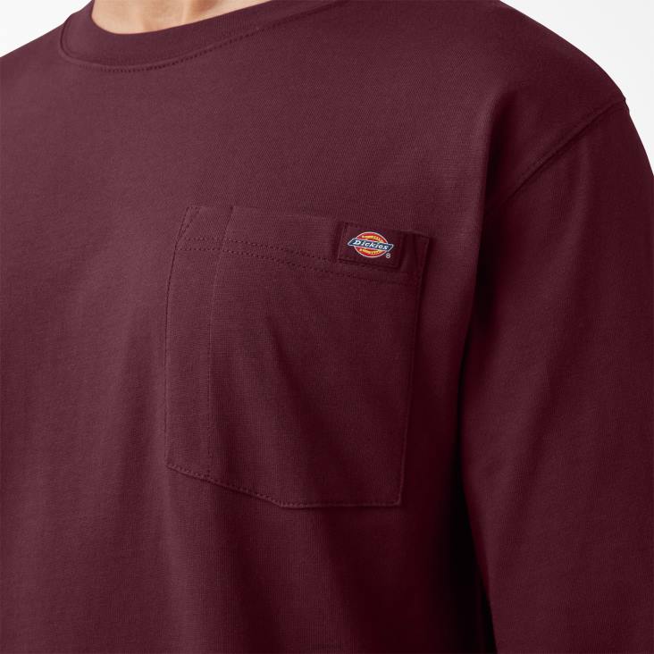 Heren Dickies T-shirt met logo en lange mouwen bordeaux (door) kleding 6F0X889
