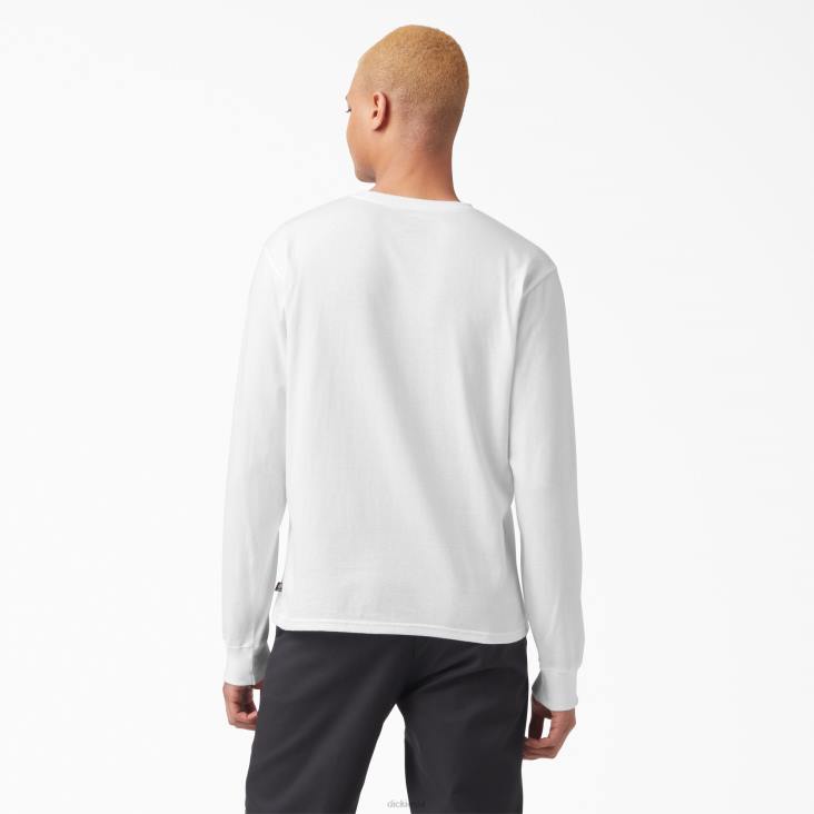 Heren Dickies T-shirt met skateboardlogo en lange mouwen wit (wh) kleding 6F0X885
