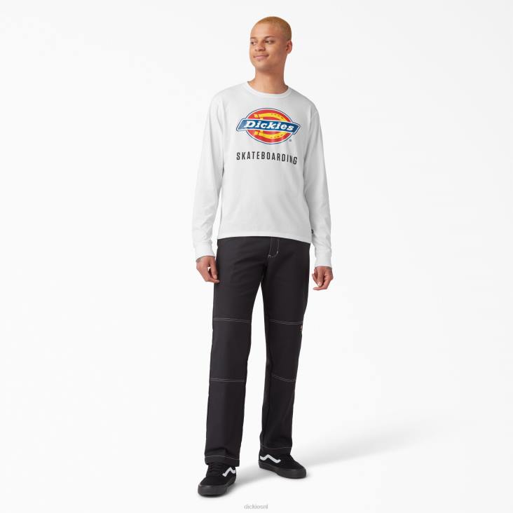 Heren Dickies T-shirt met skateboardlogo en lange mouwen wit (wh) kleding 6F0X885
