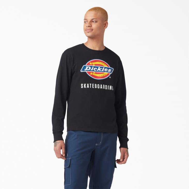 Heren Dickies T-shirt met skateboardlogo en lange mouwen zwart (kbk) kleding 6F0X884