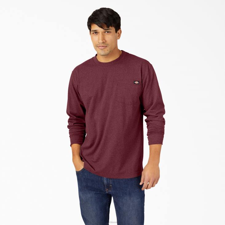 Heren Dickies gemêleerd zwaargewicht T-shirt met lange mouwen bordeaux (byd) kleding 6F0X716