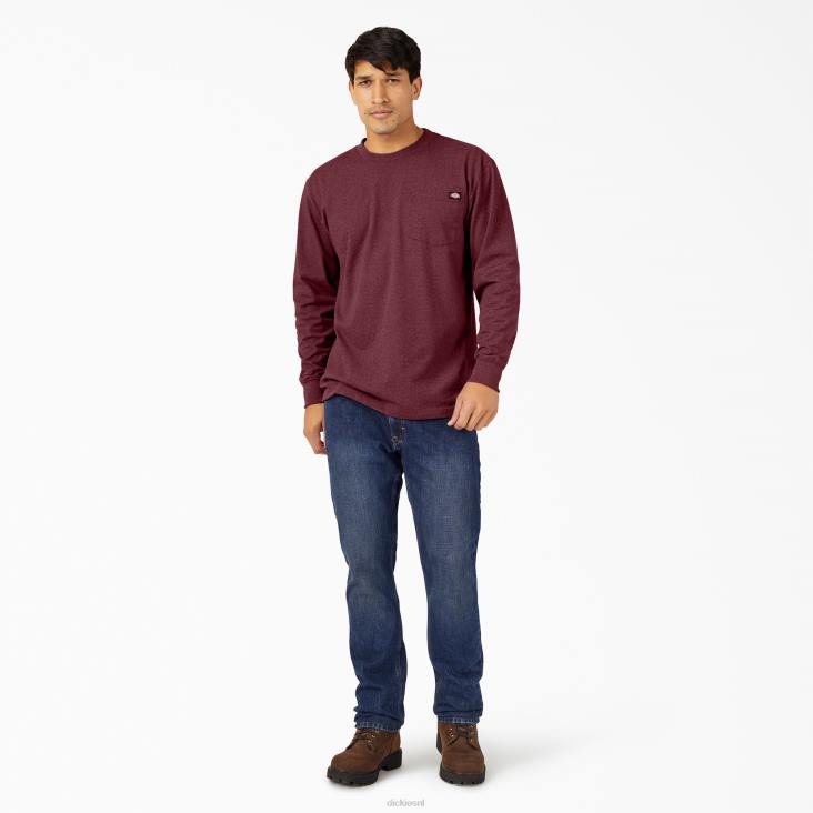 Heren Dickies gemêleerd zwaargewicht T-shirt met lange mouwen bordeaux (byd) kleding 6F0X716