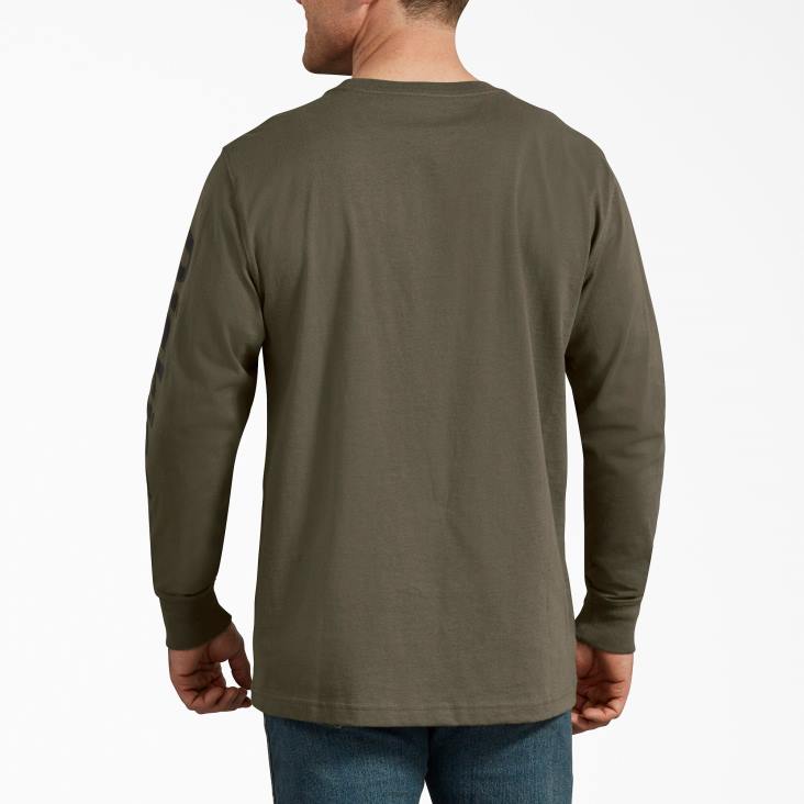 Heren Dickies grafisch T-shirt met lange mouwen militair groen (ml) kleding 6F0X768