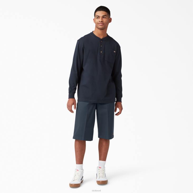 Heren Dickies henley t-shirt met lange mouwen van zware kwaliteit donker marineblauw (dn) kleding 6F0X695