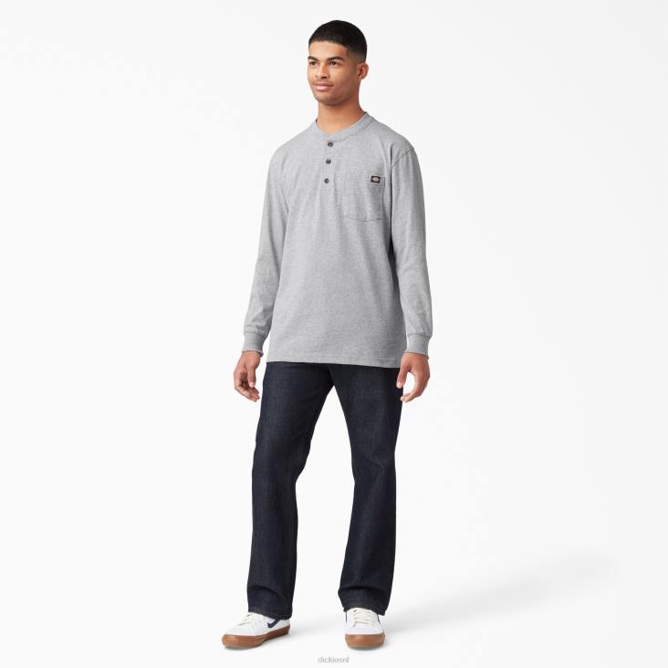 Heren Dickies henley t-shirt met lange mouwen van zware kwaliteit grijs gespikkeld (hg) kleding 6F0X698