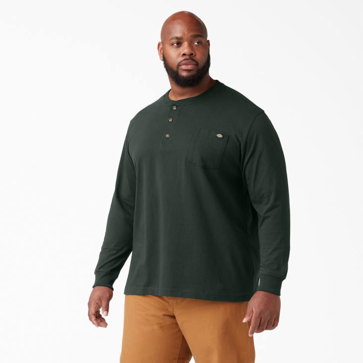 Heren Dickies henley t-shirt met lange mouwen van zware kwaliteit jager groen (gh) kleding 6F0X697