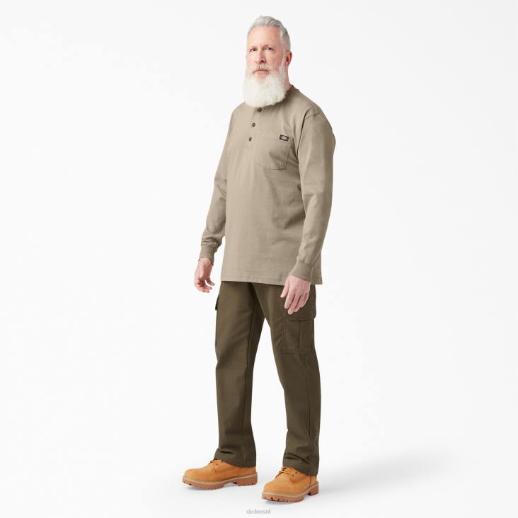 Heren Dickies henley t-shirt met lange mouwen van zware kwaliteit woestijnzand (ds) kleding 6F0X696